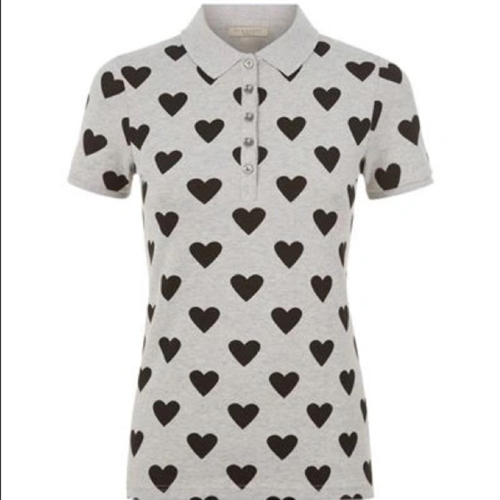 Burberry Women’s Heart Print Stretch Cotton Piqué Polo Shirt in Gray (XS) - Picture 2 of 8